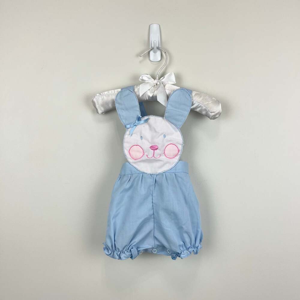 Vintage Blue Bunny Bib Sunsuit Romper Newborn